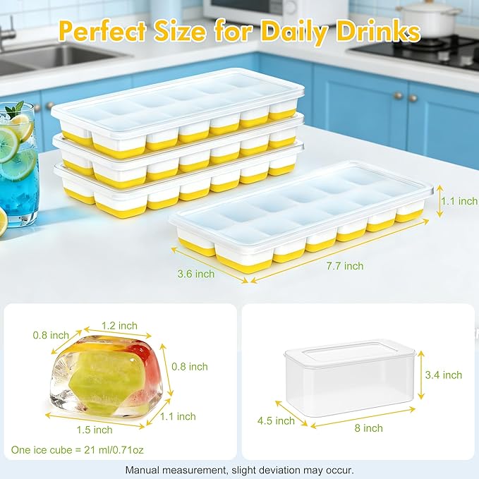 NFK Ice Cube Tray with Lid & Bin - 4 Pack 48 Cubes Stackable Silicone Trays for Freezer with Storage Container, Leak-Proof Lids, BPA-Free, Easy Release for Kitchen, RV, Party, Cocktail & Coffee - Image 6