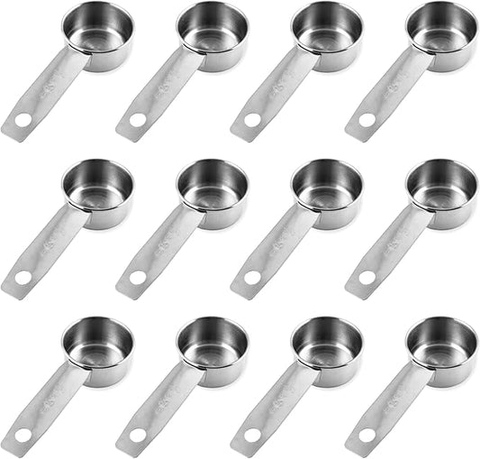 1/8 Cup Stainless Steel Measuring Cup | Sturdy Metal 30 ml | 30 cc | 1 oz | Single Cup for Wet and Dry Ingredients | Great for use as 1/8 Cup Coffee Scoop - 12 PK by Knupp+Co.