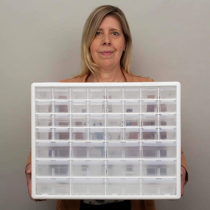 Akro-Mils 44-Drawer Plastic Drawer Storage Cabinet for Garage Organization, Bead Organizer, Building Bricks Storage, Teacher Toolbox, Makeup Organizer, 20-Inch W x 6-Inch D x 16-Inch H, 10144 White - Image 2