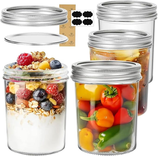 ComSaf Wide Mouth Mason Jars 16 oz with lids - 4 Pack, Pint Mason Jars with Seal Bands, Glass Canning Jars for Honey, Jam, Jelly, Coffee, Salad, Desert, Shower Wedding Favors, DIY Candles Decor by ComSaf