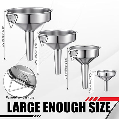 Blulu Set of 5 Stainless Steel Flexible Oil Funnels for Automotive Use Bendable Spout Funnel for Cars Boat Canning Diesel Fuel Other Liquids, with Hose and Filter