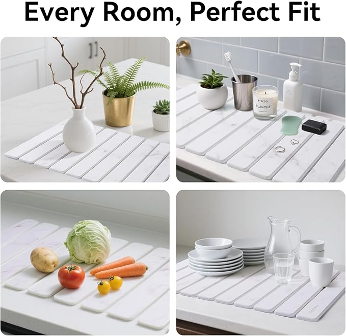 Stone Drying Mat for Kitchen Counter, 24"(L)×16"(W), Drying Matt Kitchen Counter, Stone Dish Drying Mat, Foldable Diatomaceous Earth Mat - Image 2
