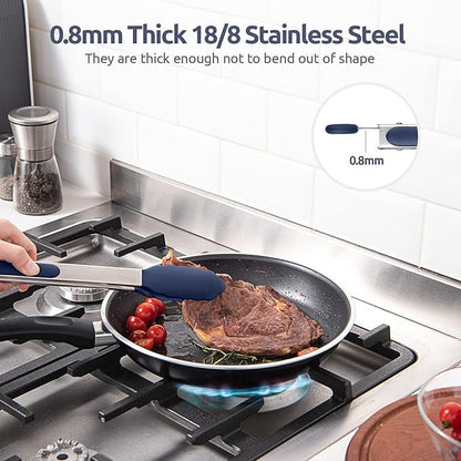 600ºF Heat Resistant Kitchen Tongs: U-Taste 12 inch Large Silicone Cooking Tong with Non Stick Rubber Tips & Silicon Coated 18/8 Stainless Steel Handle & Smooth Lock for Serving Grill (Midnight Blue) - Image 5