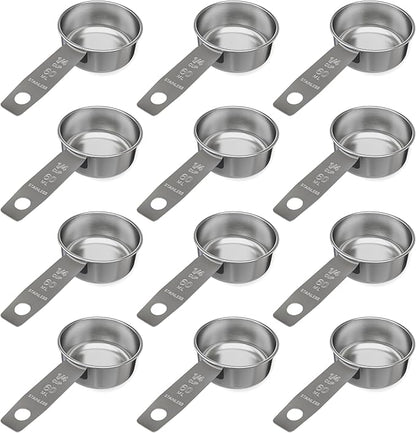 1/4 Cup Stainless Steel Measuring Cup | Sturdy Metal 60 ml | 60 cc | 2 oz | Single Cup for Wet and Dry Ingredients | Great for use as 1/4 Cup Dog Food Scoop - 12 PK by Knupp+Co.