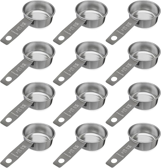 1/4 Cup Stainless Steel Measuring Cup | Sturdy Metal 60 ml | 60 cc | 2 oz | Single Cup for Wet and Dry Ingredients | Great for use as 1/4 Cup Dog Food Scoop - 12 PK by Knupp+Co.