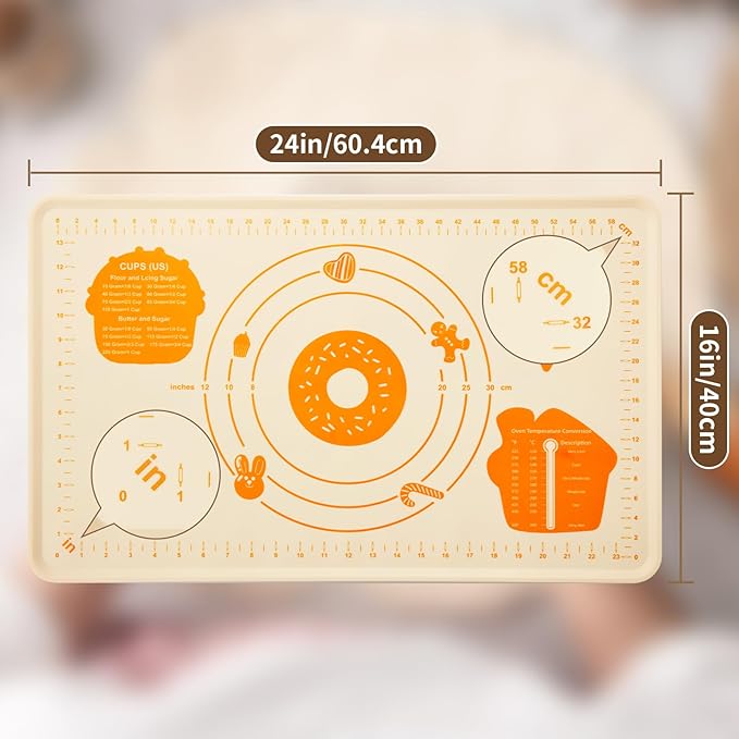 DANIA & DEAN Silicone Baking Mat - Upgrade 26x16 Inch Extra Thick Pastry Mat with Measurements, Non-Slip and Reusable, Kneading Dough Mat for Kitchen Counter, Bread, Cookies, Pizza, Fondant, Pasta - Image 7