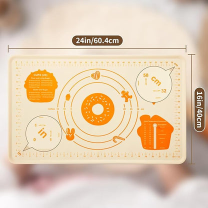 DANIA & DEAN Silicone Baking Mat - Upgrade 26x16 Inch Extra Thick Pastry Mat with Measurements, Non-Slip and Reusable, Kneading Dough Mat for Kitchen Counter, Bread, Cookies, Pizza, Fondant, Pasta - Image 7
