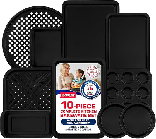Baking Set – 10 Piece – Deluxe Non Stick Black Coating Inside and Outside – Carbon Steel Bakeware Set – PFOA PFOS and PTFE Free by Bakken by Unknown