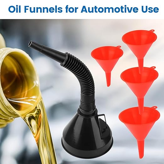 6 Pcs Automotive Funnels Set, Plastic Fuel Funnels with Hose, Wide Mouth Flexible Oil Funnels for Automotive Use Filling Water/Gasoline/Coolant/Engine Oil