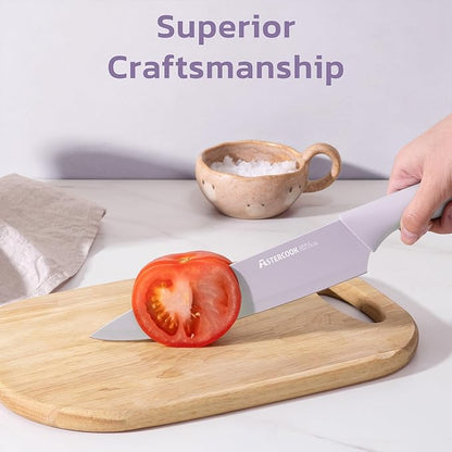 Astercook Knife Set, 13 Pieces Kitchen Knives Set with Healthy Anti-Rust Coating, Dishwasher Safe, Stainless Steel Chef Knife Sets with 6 Blade Guards, Perfect Mothers Day Gifts for Kitchen Purple - Image 8