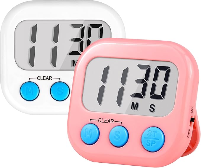 Timer for Kids Teachers Supplies Digital Kitchen Timers for Cooking Large Magnetic Classroom Timer 2Pack-White Pink
