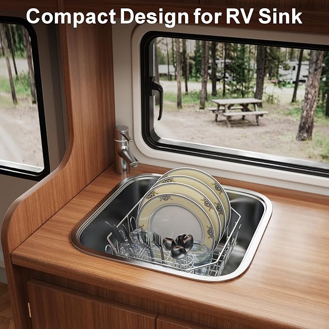 GSlife Small in Sink Dish Drying Rack - Stainless Steel Compact Dish Drainer for RV Kitchen Apartment Sink, Rust Resistant Inside Sink Rack, 1–2 Person Households, 11.6" W x 13.4" L - Image 5