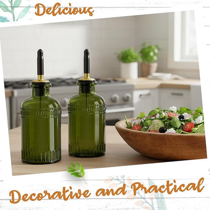 3 Pack Olive Oil Dispenser 7oz, Olive Green Glass Bottle with Metal Spout and Lid, Vinegar Cruet Kitchen Small Oil for Cooking, Salad, Baking (Elegant) - Image 5
