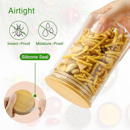 BGraceyy Glass Jars with Bamboo Lids 20 oz, 12 Pcs Stackable Kitchen Glass Pantry Storage Containers with Airtight Bamboo Lids for Rice, Candy, Sugar, Flour, Nuts, Cookie, Bean - Image 4