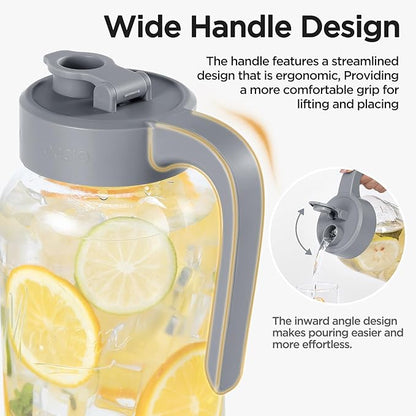 Mason Jar Pitcher - Airtight & Leakproof Glass Pitcher with Lid, Perfect for Breastmilk, Cold Brew, and Sun Tea, 2 Quart (64 oz) Mason Jar with Pour Spout Lid - Image 2