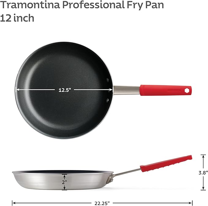 Tramontina Professional 12-Inch Non Stick Large Frying Pan, Heavy-Gauge Aluminum Skillet with Reinforced Nonstick Coating, Red Handle, Dishwasher and Oven Safe - Image 4