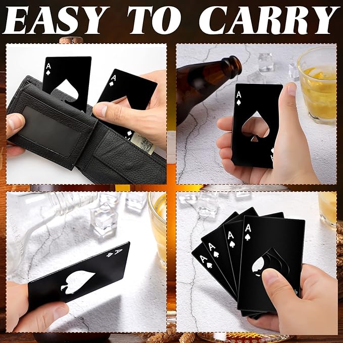Chumia Poker Card Bottle Openers Stainless Steel Poker Card Beer Ace Bottle Cap Openers for Wedding Birthday Party Bridal Shower Table Tools Supplies(Black,24 Pieces)