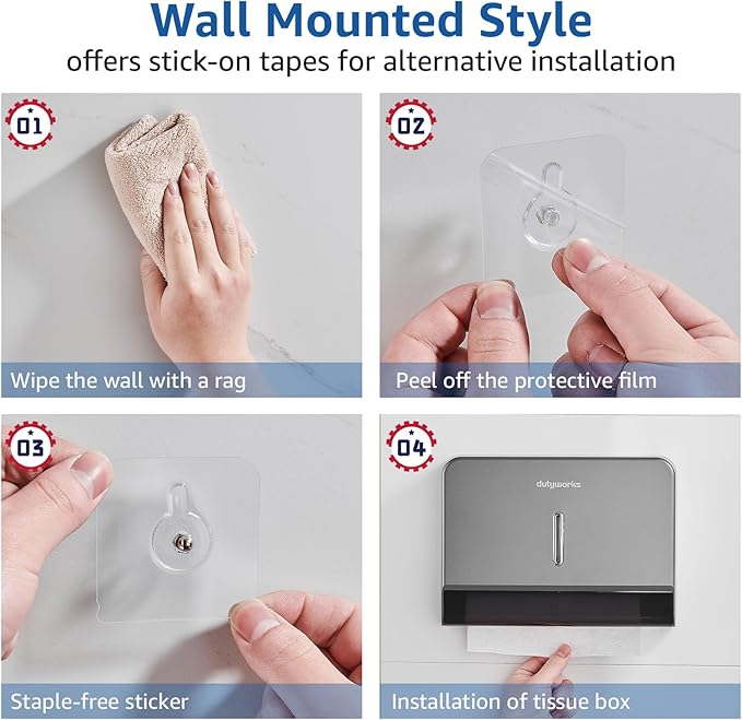 Paper Towel Dispenser Wall Mount, Large Capacity 200 Sheets, No Drilling Adhesive, Commercial & Home Use for Bathroom and Kitchen, Gray