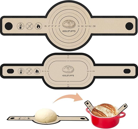 Silicone Bread Sling for Dutch Oven, 2 PCS Non-Stick & Easy Clean Reusable Silicone Bread Baking Mat with Long Handles, Easy to Transfer Sourdough Bread (Oval and Round, Black) by Koolstuffs