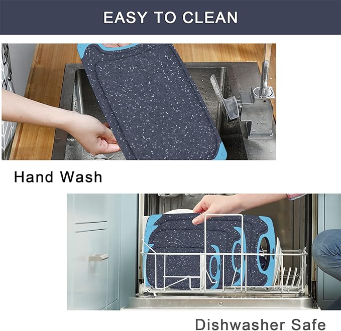 Plastic Cutting Board, 3 Pieces Dishwasher Safe Cutting Boards with Juice Grooves, Easy Grip Handle, Non-Slip, with Grinding Area for Grinding Garlic and Ginger（aqua） - Image 7