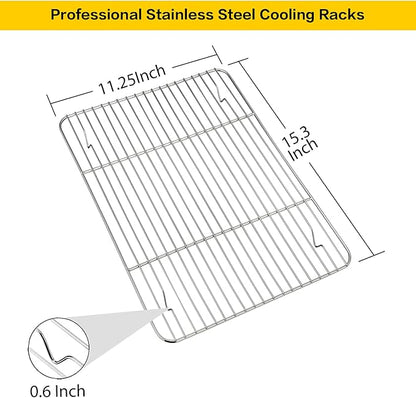 E-far Baking Cooling Rack Set of 2, Stainless Steel Metal Roasting Cooking Racks, Size - 15.3''x11.25'', Non Toxic & Rust Free, Oven & Dishwasher Safe - Image 2