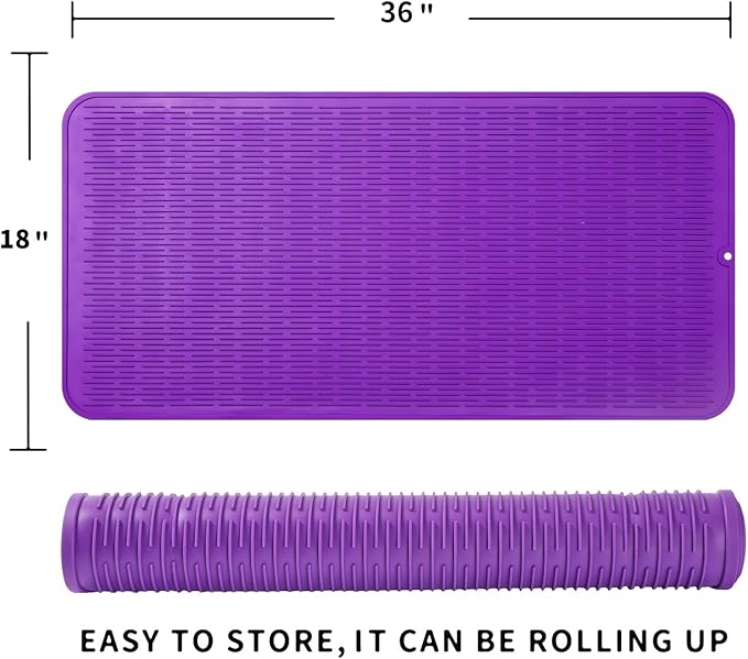 MicoYang Silicone Dish Drying Mat for Multiple Usage,Easy clean,Eco-friendly,Heat-resistant Silicone Mat for Kitchen Counter or Sink,Refrigerator or Drawer Liner Purple 5XL 36inches x 18inches - Image 2