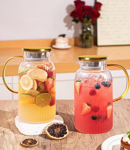 2 PACK Glass Pitcher with Lid 64 oz, Classic Vertical Stripes Pitcher with Lid and Handle, Water Jug for Hot/Cold Drinks, Borosilicate Glass Carafe for Coffee, Iced Sun Tea, Juice, Sangria - Image 8
