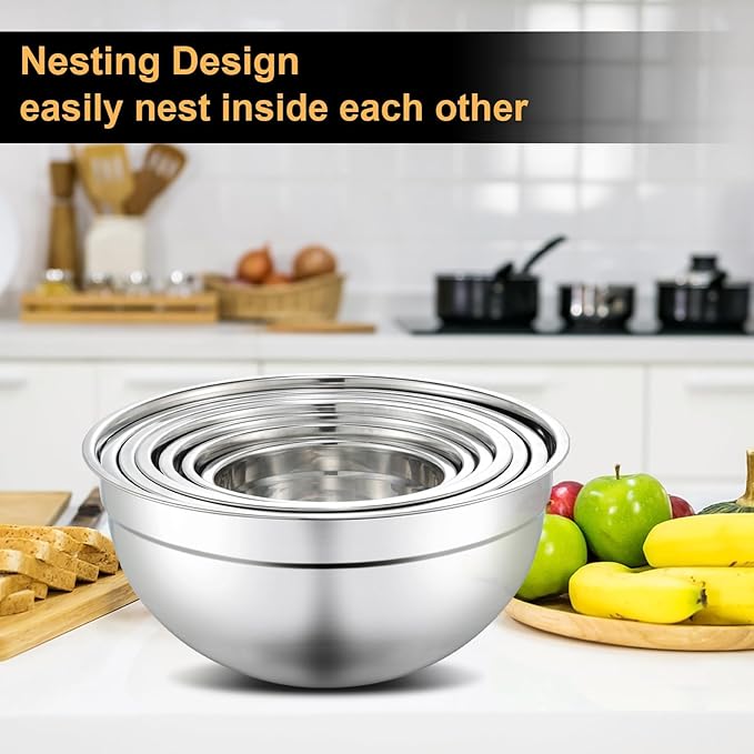 Hunnycook 7 Piece Mixing Bowls with Lids Set - Mixing Bowls Stainless Steel Bowls for Kitchen Baking, Size 0.7, 1.1, 1.5, 2.1, 3.5, 4, 4.5QT, Baking Bowl for Food Preparation, Mixing and Serving Foods - Image 7