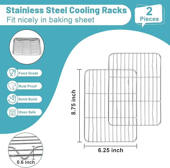 TeamFar Cooling Rack, 8.75” x 6.25” Stainless Steel Wire Baking Rack for Cooking Roasting Grilling, Fit for Oven Pan, Oven & Dishwasher Safe, Non-toxic & Heavy-Duty, 2PCS - Image 2