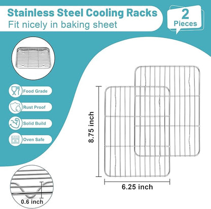 TeamFar Cooling Rack, 8.75” x 6.25” Stainless Steel Wire Baking Rack for Cooking Roasting Grilling, Fit for Oven Pan, Oven & Dishwasher Safe, Non-toxic & Heavy-Duty, 2PCS - Image 2