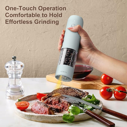 Ultrean Pepper Grinder, Rechargeable Salt and Pepper Grinder with 6 Adjustable Coarseness, LED Light, One-Hand Automatic Operation, Gifts for Women, Blue - Image 2