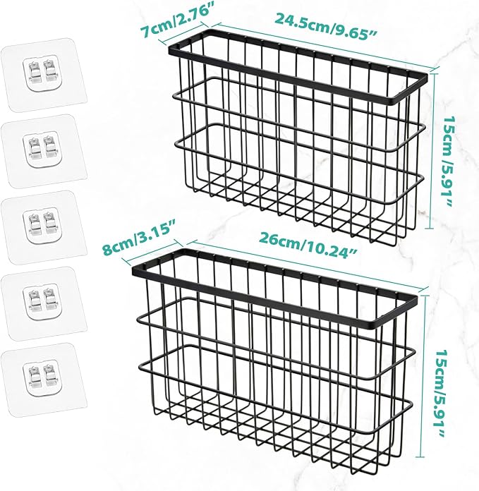 Sinnsally 2 Pack Cabinet Door Organizer,Self Adhesive Lid Organizers Inside Cabinet Storage Boxes,Hanging Storage Basket Organizer Wall Mounted Pantry Caddy Cup Holder for Kitchen,Fridge,Bathroom - Image 2
