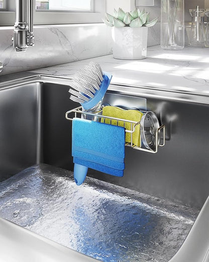 HapiRm Sink Caddy Sponge Holder - No Drill Sponge Holder for Kitchen Sink, Rustproof and Waterproof Kitchen Organizer - Brushed Nickel（8.65 * 3.54 * 2.36 in） - Image 6