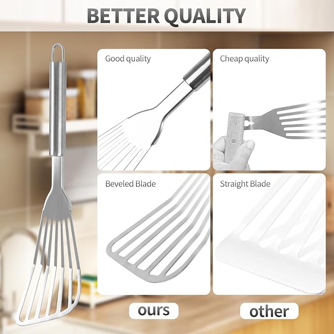 2Pack Fish Spatula Stainless Steel,Premium Fish Turner Spatula,Flexible Barbecue Turner,Metal Slotted Spatula For Flipping Fish Egg Patties Fries Pancake Steak by EGYPAMID