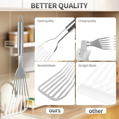 2Pack Fish Spatula Stainless Steel,Premium Fish Turner Spatula,Flexible Barbecue Turner,Metal Slotted Spatula For Flipping Fish Egg Patties Fries Pancake Steak by EGYPAMID