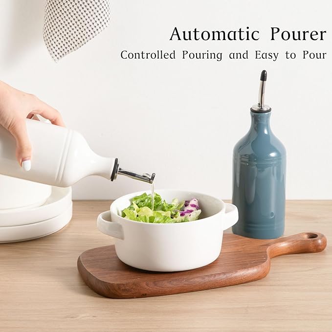 Sweejar Ceramic Olive Oil Dispenser Bottle Set, Opaque Oil Cruet Protects to Reduce Oxidation, Suitable For Storage Of Vinegar, Soy Sauce & Other Liquids,Pack of 2,15.5 Fl Oz（White Fogblue） - Image 3