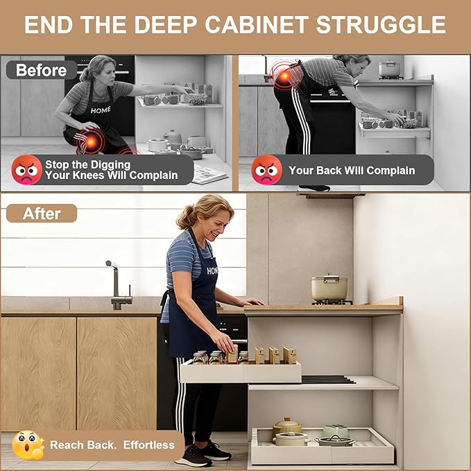 Pull out Cabinet Organizer,Expandable Width(7"-11"),Depth(17"-24"),Roll out Drawers,No Drill Adjustable Slide out Shelves for Kitchen,Pantry,for Both Lip and Lip-Free Cabinets,White(1PC) - Image 4