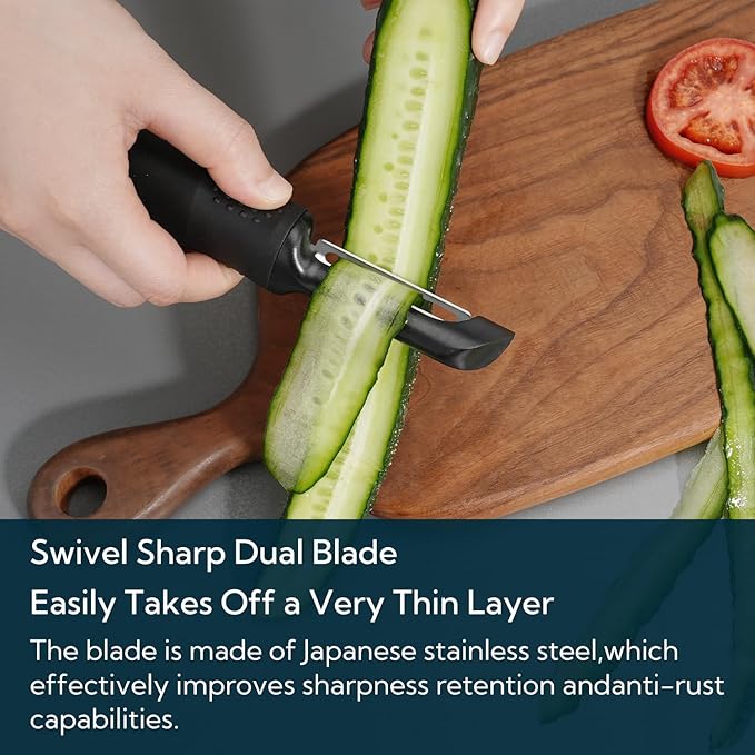 KITCHENDAO Magnetic Vegetable Peeler with Durable Japanese Stainless Steel Sharp Dual Blade, Magnetic Safety Cover, Large Non-Slip Handle with Potato Eye Remover, Dishwasher Safe Kitchen Fruit Peeler - Image 2