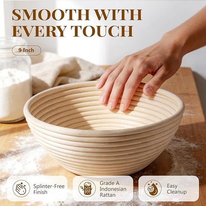 2 Pack Banneton Bread Proofing Baskets for Sourdough, 9 Inch Round Natural Rattan Proofing Basket for Dough Rising, Bread Proofing Bowl Sourdough Bread Baking Supplies for Home Bakers - Image 3