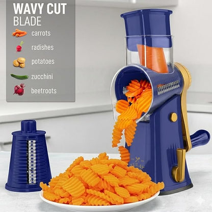 Zulay Kitchen Rotary Cheese Grater 5 Blade Cheese Shredder - Manual Hand Crank Cheese Grater With Reinforced Suction & 5 Interchangeable Drums - Easy to Use, Vegetable Chopper Round Mandoline Slicer - Image 4