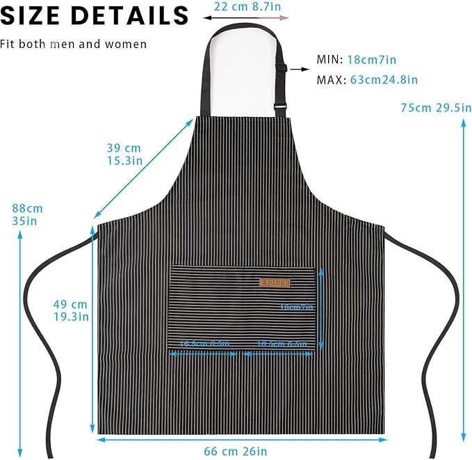 BeLuyi 2 Pack Adjustable Bib Apron with 2 Pockets Chef Cooking Kitchen Restaurant Aprons for Women Men - Image 3