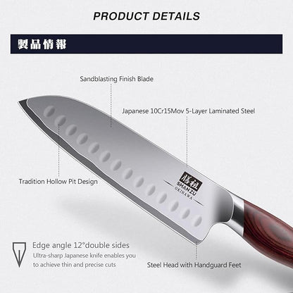 SHAN ZU 7 Inch Chef Knife, High Carbon Japanese 10Cr15Mov Stainless Steel Santoku Knife, Ultra Sharp Professional Kitchen Cooking Knife with Ergonomic Pakkawood Handle - Image 4