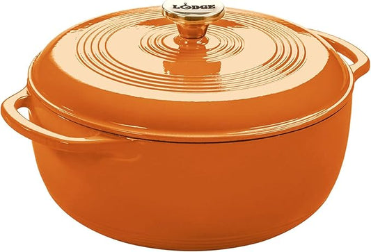 Lodge Essential Enamel Cast Iron Dutch Oven - Perfect for Bread Baking, Braising, Marinating & Slow Cooking - Features Moisture-Sealing Lid & Dual Handles - Kitchen Essentials - 6 Quarts - Apricot by Lodge