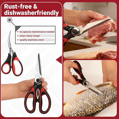 Kitchen Shears Set of 2, Heavy Duty Kitchen Scissors Seafood Scissors, Stainless Steel Sharp Food Cooking Scissors for Meat, Bones, Fish, Poultry, Vegetables, Chicken, Dishwasher Safe - Image 4