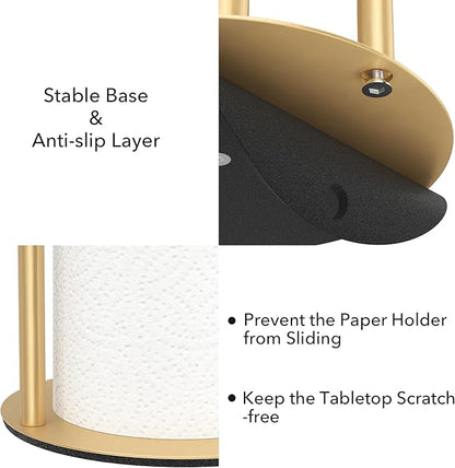 Paper Towel Holder Gold, Premium Stainless Steel Kitchen Roll Dispenser, Countertop Roll Organizer - Image 4
