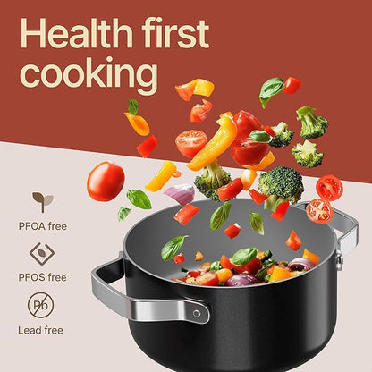 Bakken 3 Quart Ceramic Coated Stock Pot with Lid, Easy to Clean Nonstick Pot, Tempered Glass Lid, Riveted Stainless Steel Handles, Oven Safe Up To 500°F, PTFE & PFAS Free, All Stove Compatible, Black - Image 6