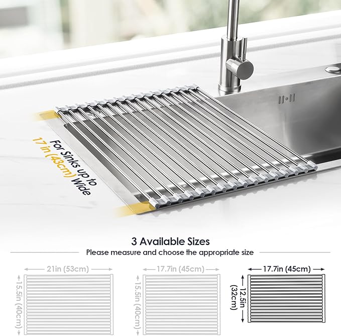 Tomorotec Stainless Steel Roll-Up Dish Drying Rack Marble Color Silicone Edges, Foldable Kitchen Rack Heat Resistant Trivet Supports up to 70 lbs, Food Safe for Dishes, Cookware & More - Image 4