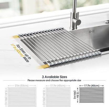 Tomorotec Stainless Steel Roll-Up Dish Drying Rack Marble Color Silicone Edges, Foldable Kitchen Rack Heat Resistant Trivet Supports up to 70 lbs, Food Safe for Dishes, Cookware & More - Image 4