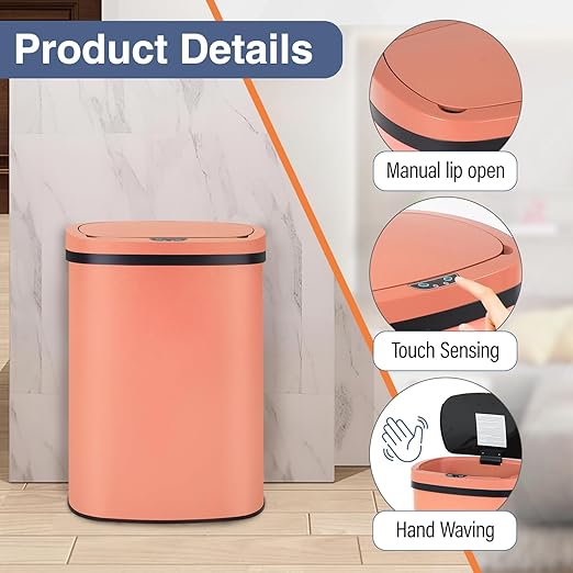 PayLessHere | 13 Gallon Stainless Steel Trash Can | Pink | Automatic Touchless Lid with Motion Sensor | Kitchen Garbage Can with Waterproof Design | for Home, Office, Bathroom | Pack of 1 - Image 3