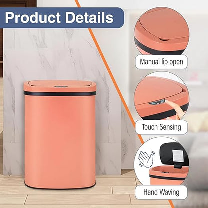 PayLessHere | 13 Gallon Stainless Steel Trash Can | Pink | Automatic Touchless Lid with Motion Sensor | Kitchen Garbage Can with Waterproof Design | for Home, Office, Bathroom | Pack of 1 - Image 3